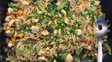 Overhead view of a stir fry